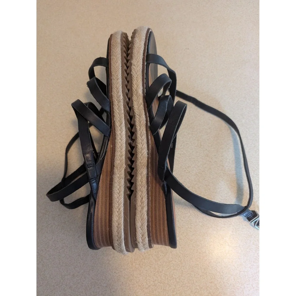 Lucky Brand Black Strappy Wedge Espadrille Sandals Women Platform Gladiator
